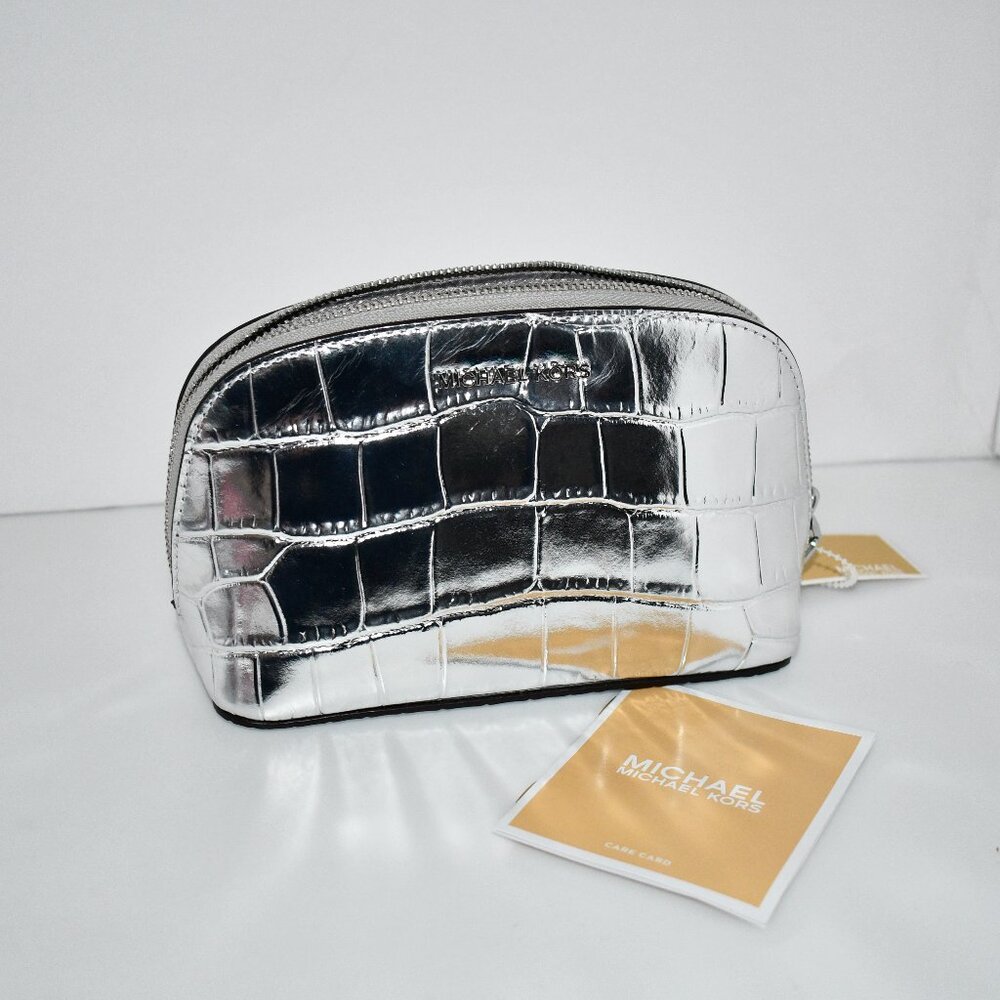 Michael Kors Empire SMALL Metallic Croc Embossed Leather Pouch #32F4S8ET1K NWT